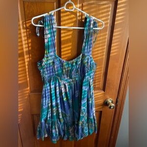 Free People Blue and Green Mini Dress